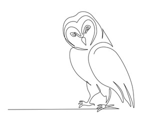 Continuous one line drawing of owl bird. simple barn owl line art vector illustration.