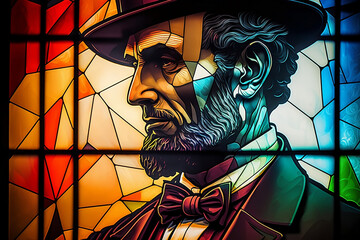 stained glass window honoring American president Abraham Lincoln