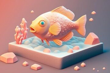 3D Fried catfish Avatar with Exquisite Detailing and Soft Pastel Coloring in Cartoon Style - obrazy, fototapety, plakaty