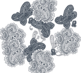 Black and white paisley pattern t shirt design for print. Paisley Design Vector illustration