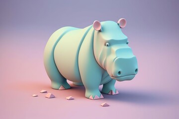 3D Hippopotamus Avatar with Exquisite Detailing and Soft Pastel Coloring in Cartoon Style - obrazy, fototapety, plakaty