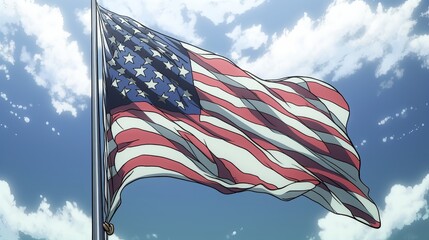 America flag. 4th of July or independence day background. Anime cartoon style drawing. Generative AI.