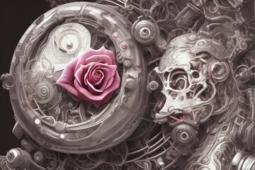 Pink Roses Mechanical Illustration