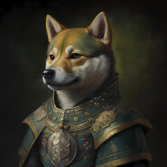 Dog Warrior Wearing Japanese Armor Suit Costume