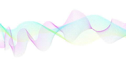 Abstract colorful blue, pink and yellow blend wave lines on transparent background. Modern colorful flowing wave lines and glowing moving lines. Futuristic technology and sound wave pattern.