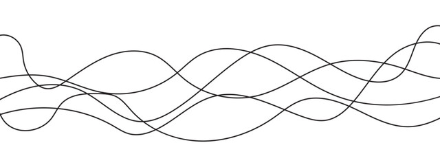 Abstract wavy black curved line on transparent background.