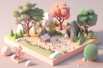 3D Landscape architect Avatar with Exquisite Detailing and Soft Pastel Coloring in Cartoon Style - obrazy, fototapety, plakaty