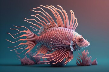 3D Lionfish Avatar with Exquisite Detailing and Soft Pastel Coloring in Cartoon Style - obrazy, fototapety, plakaty