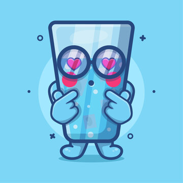 kawaii ice water character mascot with love sign hand gesture isolated cartoon in flat style design
