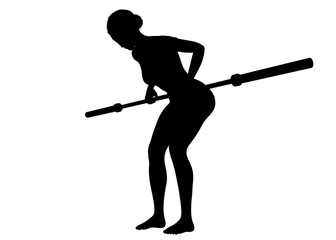 バーベルシャフトを持ち上げている女性の全身正面のシルエット ベントオーバーローのポーズのイラスト