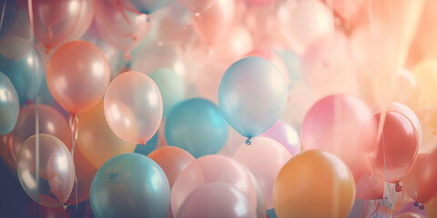 Beautiful background with colorful balloons created with generative Ai technology - obrazy, fototapety, plakaty