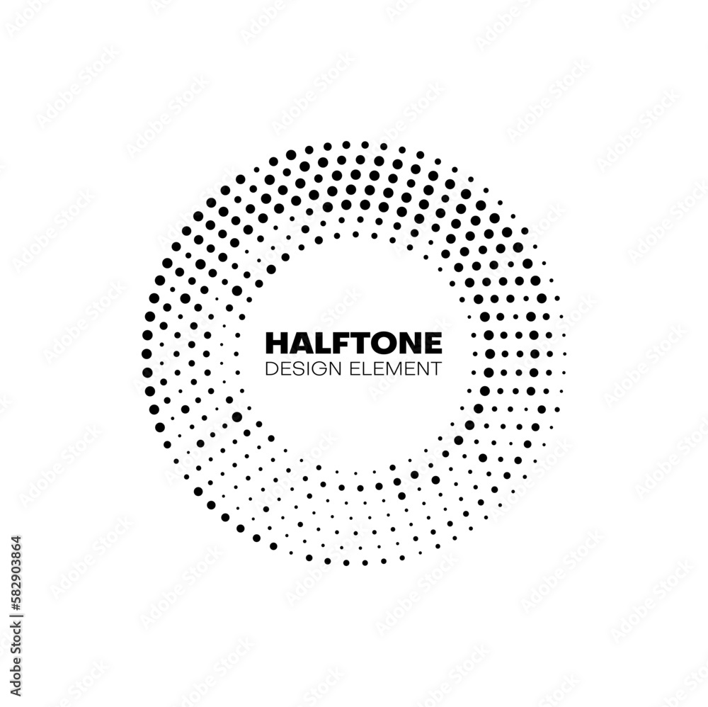 Aufkleber Halftone circle frame border with pattern of black dots. Round frame with vector texture of abstract dots, spots and bubbles. Modern half tone banner or label with abstract geometric pattern