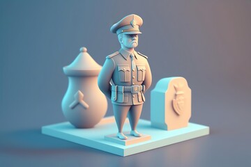3D Police officer Avatar with Exquisite Detailing and Soft Pastel Coloring in Cartoon Style - obrazy, fototapety, plakaty