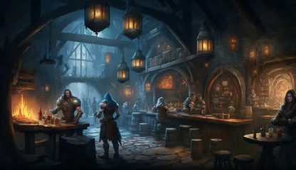 Fotobehang Generative AI, fantasy Tavern, medieval Tavern, medieval building, fantasy Taverne, mittelalterliche Taverne, mittelalterliche Gebäude. © Sven