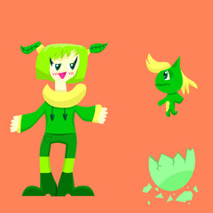 Leaf Guy meet the Leaf Dragon Vector Illustration Suitable for Kids Product and Comic Book