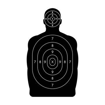 Human shoot target. Firearm and archery shooting range practicing human torso silhouette, sniping sport competition, military or police weapon training vector target with scoring sections