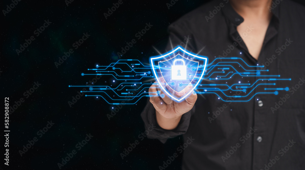 Poster data encryption. cyber security data protection business technology privacy