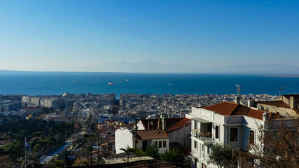 Fototapeta na wymiar Overlooking Panorama of a Picturesque Greek City
