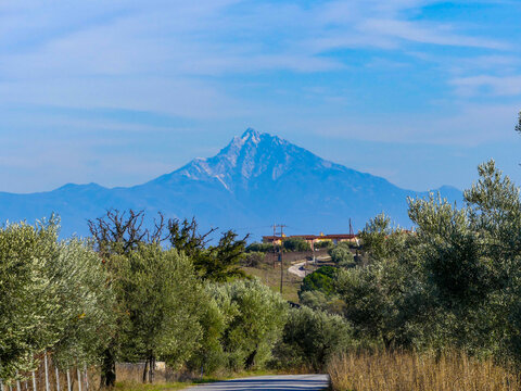 Snow-Capped Mount Athos or Olympus: A Majestic Sight