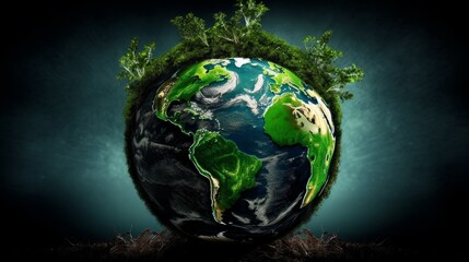 Obraz na płótnie Canvas A globe with plants and moss growing on it. Generative AI. 
