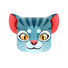 Cartoon cat kawaii square animal face, funny kitten muzzle. Isolated vector feline pet character portrait with striped fur and big eyes. App button, icon, graphic design element