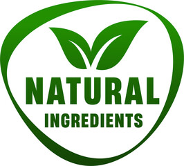 Natural ingredients label. Organic, natural, eco product. Natural food logo. Green emblem for promotion healthy products