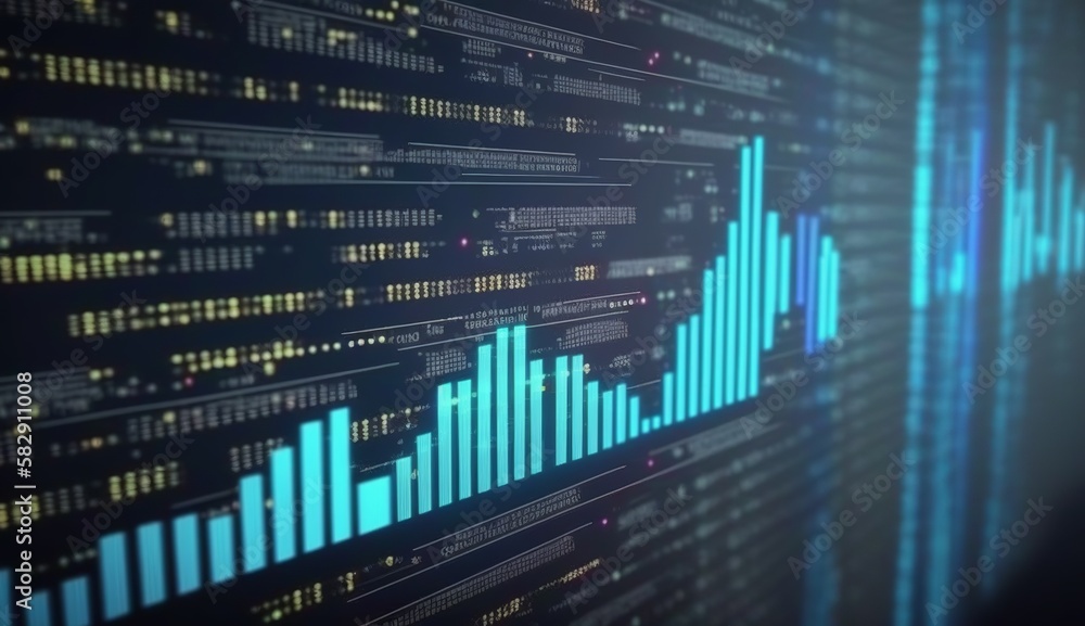 Poster Bar chart analytics data visualization background. Generative AI technology.