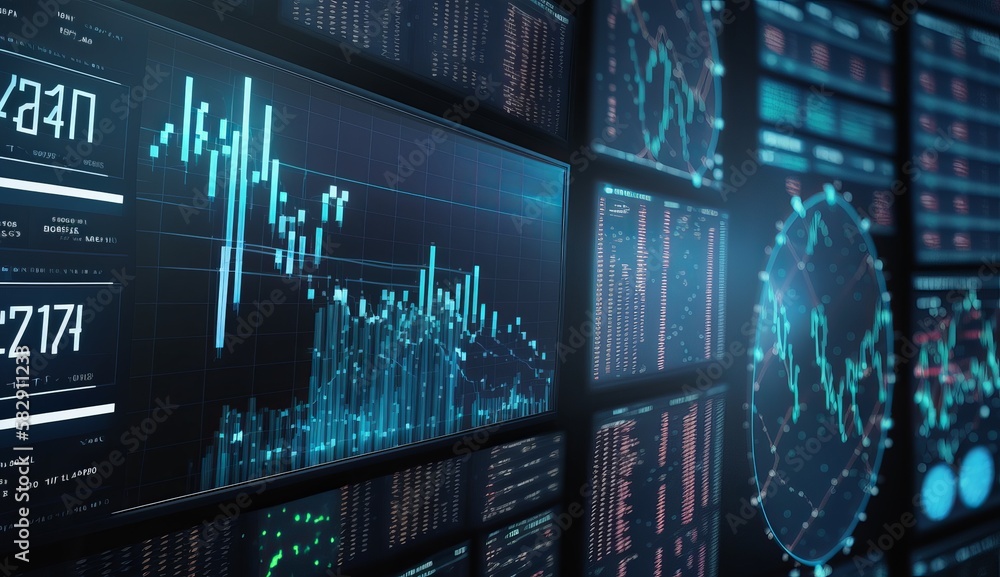 Poster Data graph visualization background. Generative AI technology.