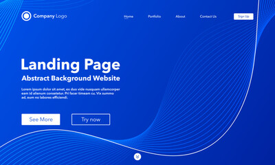 Gradient abstract wave background. Landing Page. Template for websites or apps. Modern design. Digital frequency track equalizer. Blue shiny wave line. Curved wavy line smooth stripe. Vector style