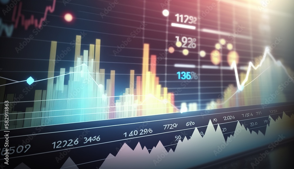 Poster Trade market bigdata visualization background. Generative AI technology.