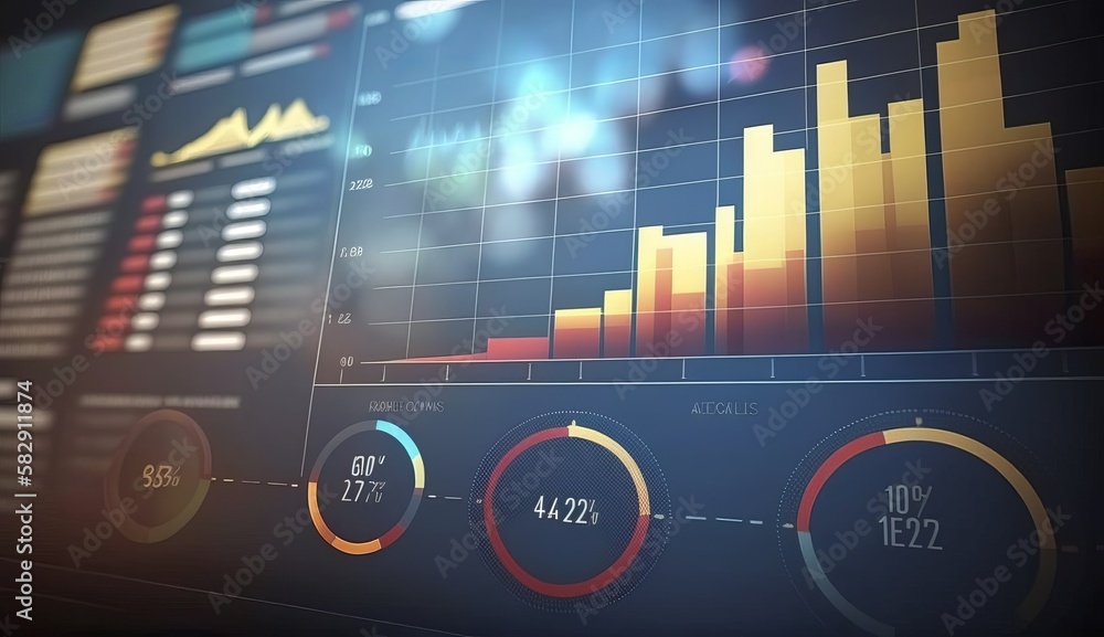 Poster Market chart online data visualization background. Generative AI technology.
