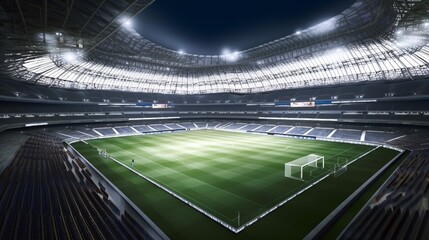 Fototapeta na wymiar Sport stadium at night with illuminated spotlight background. Generative AI technology.