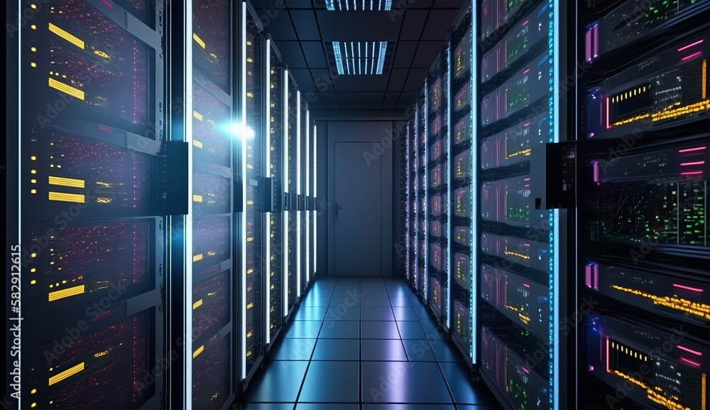 Aufkleber  Server room computing technology at data center. Generative AI technology.