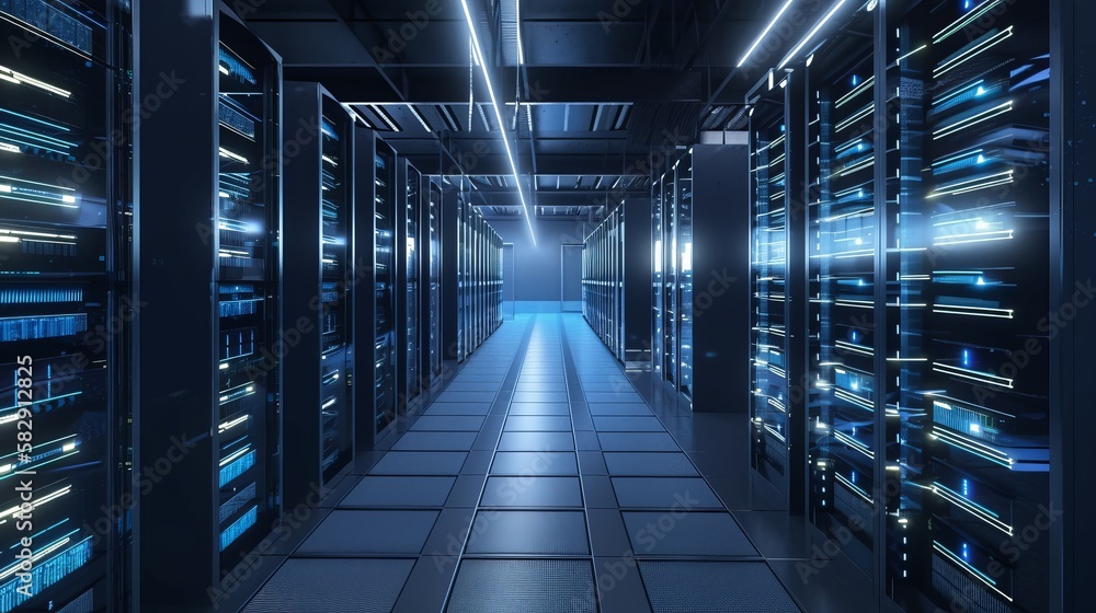 Aufkleber Server racks row at data center room. Generative AI technology.
