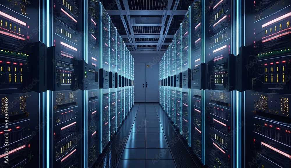 Leinwandbilder Digital bigdata server center room. Generative AI technology.