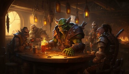 Generative AI, fantasy Tavern, medieval Tavern, medieval building,orc,goblin,
fantasy Taverne, mittelalterliche Taverne, mittelalterliche Gebäude.
