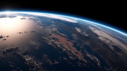 Planet earth horizon space background. Generative AI technology.	