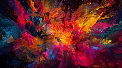 Plakat Colorful vibrant liquid burst art oil painting background. Generative AI technology. 