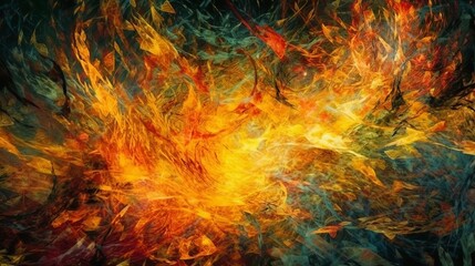 Naklejka na ściany i meble Abstract expressive fire flame painting art background. Generative AI technology. 