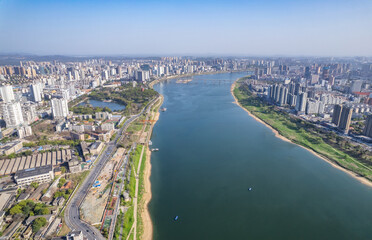 Scenery on both sides of the Xiangjiang River in Zhuzhou City, Hunan Province, China