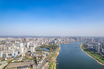 Fototapeta premium Scenery on both sides of the Xiangjiang River in Zhuzhou City, Hunan Province, China
