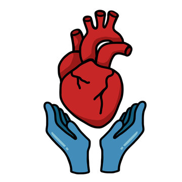 Heart in doctor glove hand cartoon