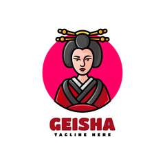 Vector Logo Illustration Geisha Mascot Cartoon Style.