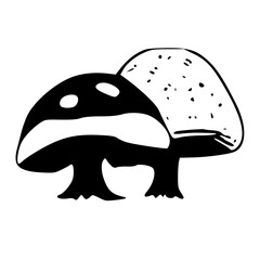 black and white of cute mushroom icon