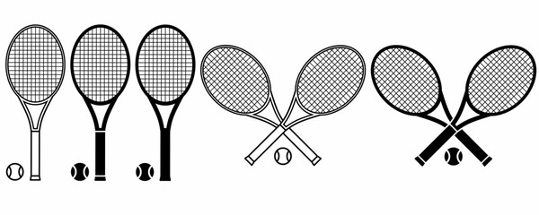 crossed tennis racquet and ball isolated on white background - obrazy, fototapety, plakaty