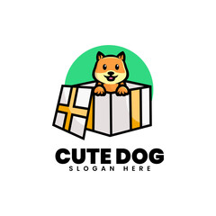 Vector Logo Illustration Cute Dog Mascot Cartoon Style.