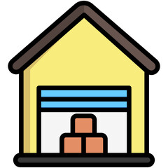 Warehouse building multi color icon