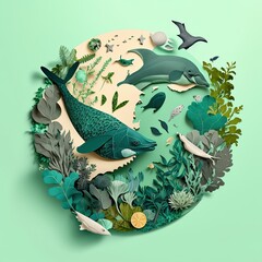 Ocean ecosystems paper art, World Environment Day, world Oceans day concept, Generate Ai