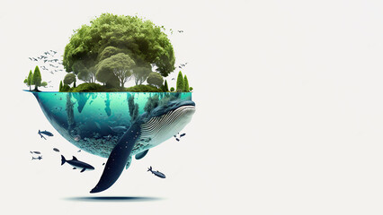 Whale and Ocean ecosystems, world environment day, world oceans day concept, Generate Ai