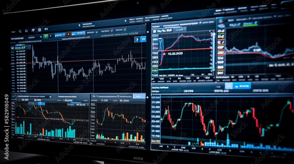 Aufkleber Trader stock market chart on computer monitor. Generative AI technology.